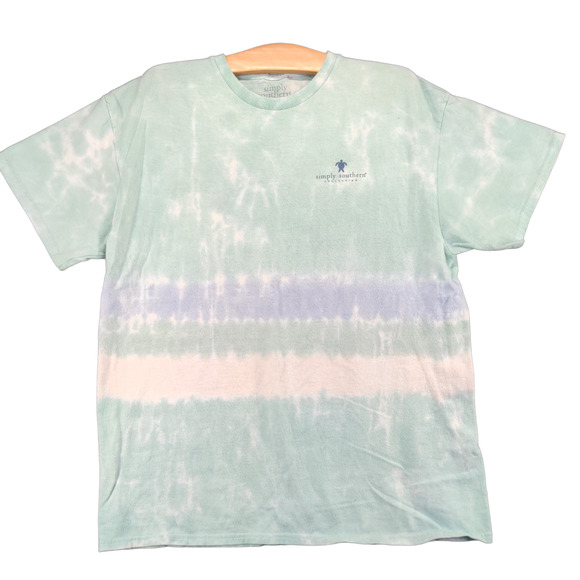 Simply Southern Mens Turtle Print T-Shirt Blue Large Striped Tie Dye - Picture 1 of 15